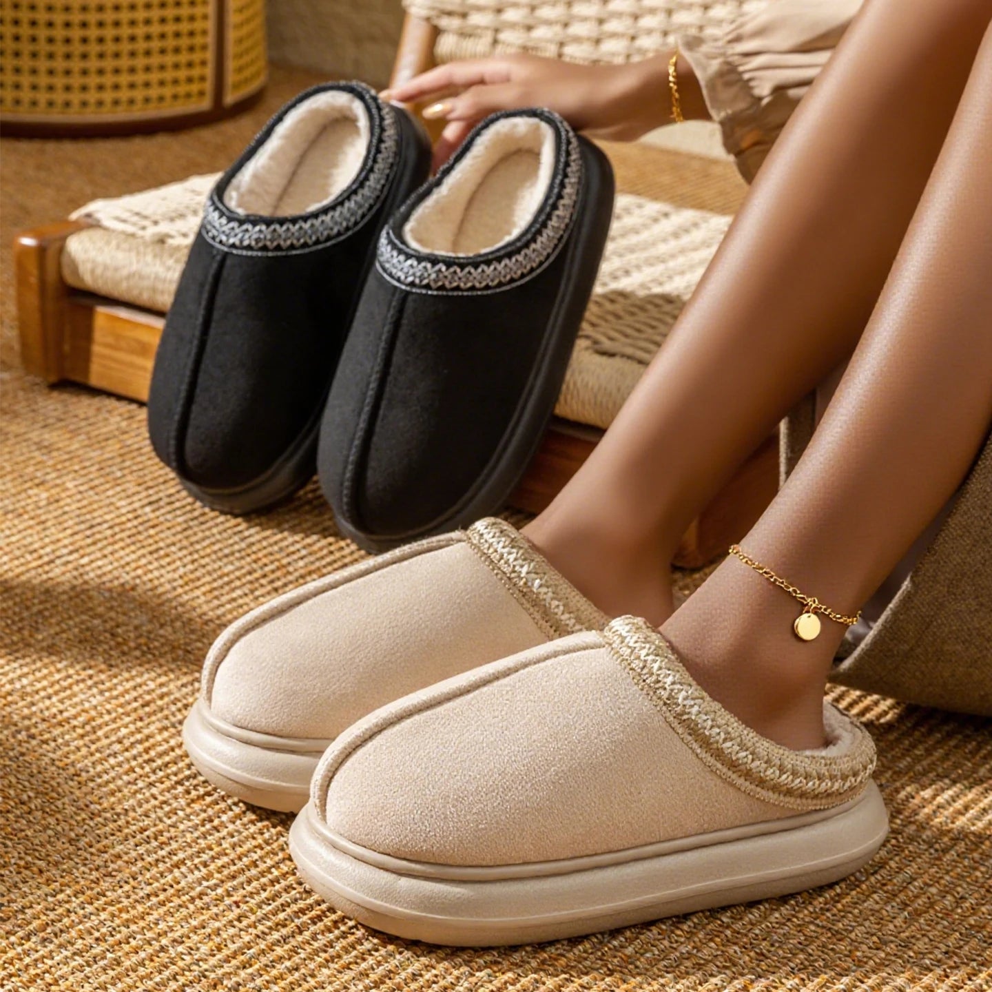 Winter Slippers Plush Fuzzy House Shoes with Thick Non-Slip Sole Cozy Indoor/Outdoor Comfort Slip-On for Home & Casual