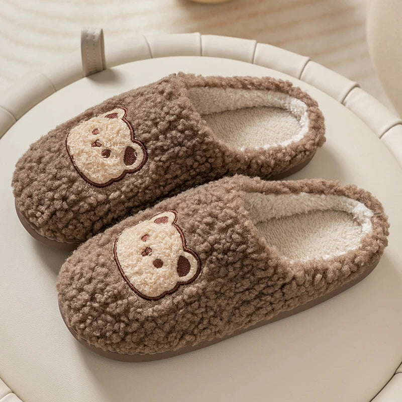 Warm Cartoon Bear Lovely Indoor Soft Sole Non-slip Dormitory Causal Home Plush Slippers