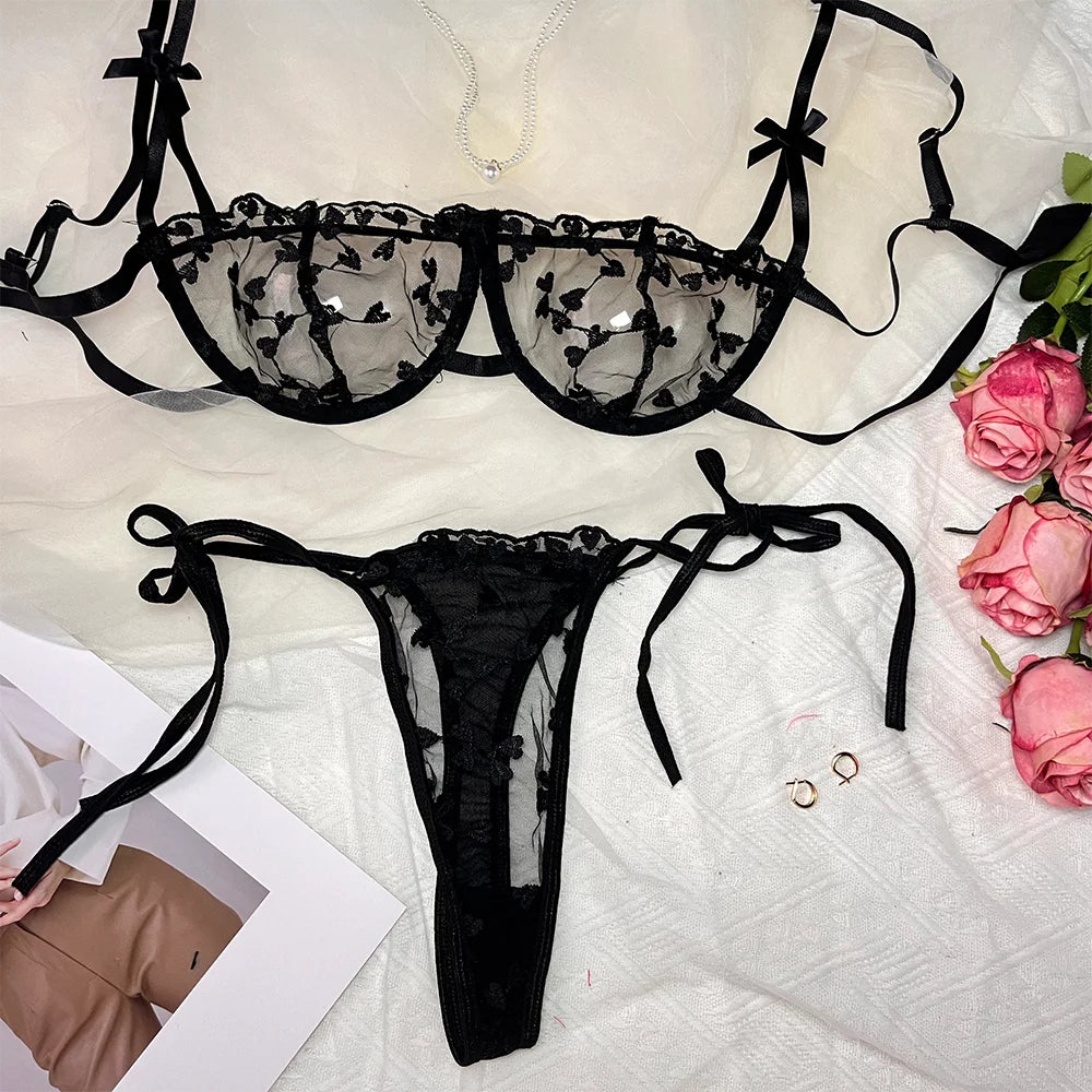 Lingerie Set Women Sexy 2 Piece Floral Embroidery Underwear Bra set