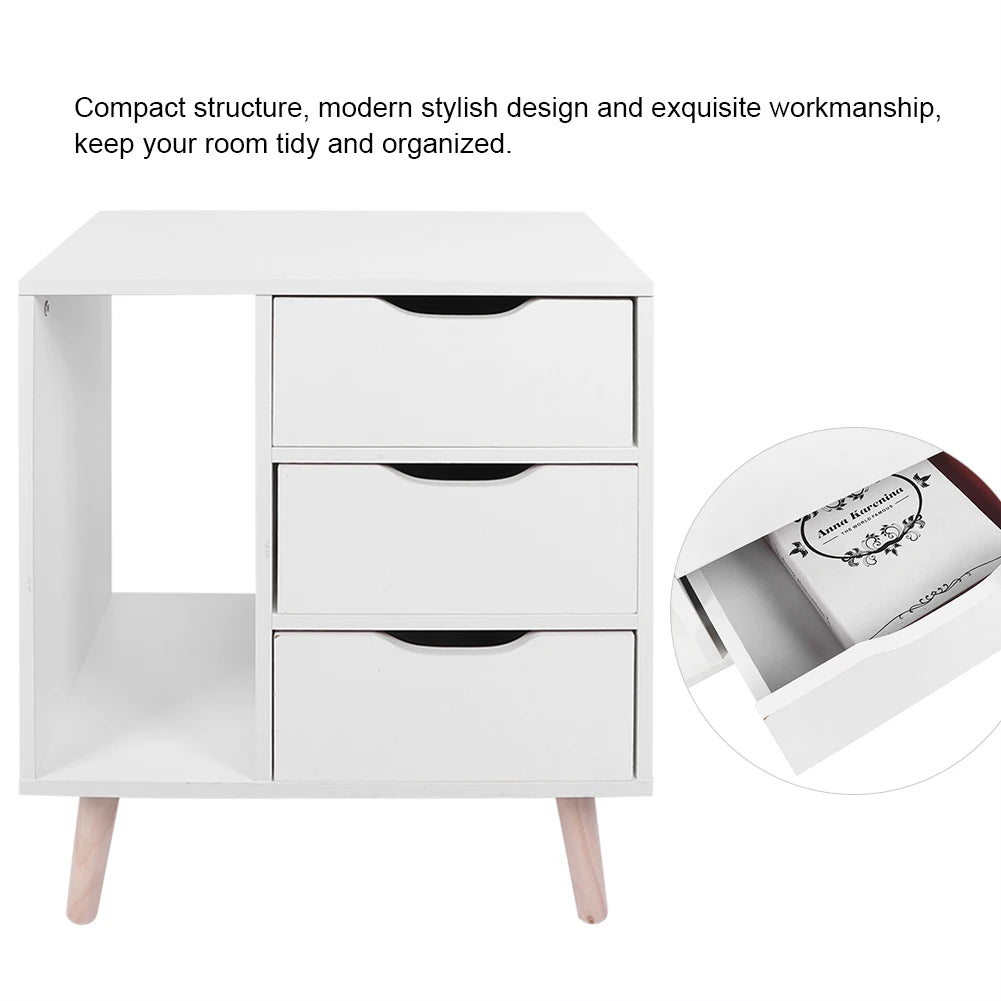Drawer Bedside Table Standing Bedroom Night Stand Cabinet with Foot Storage Organizer