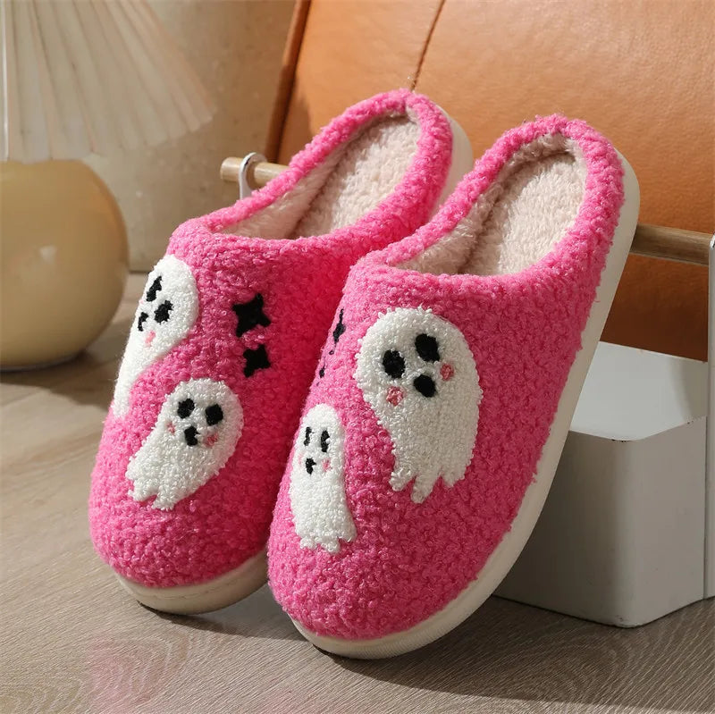 Halloween Cute Cartoon Fall Slippers for Couples Soft Plush Warm Non Slip Material