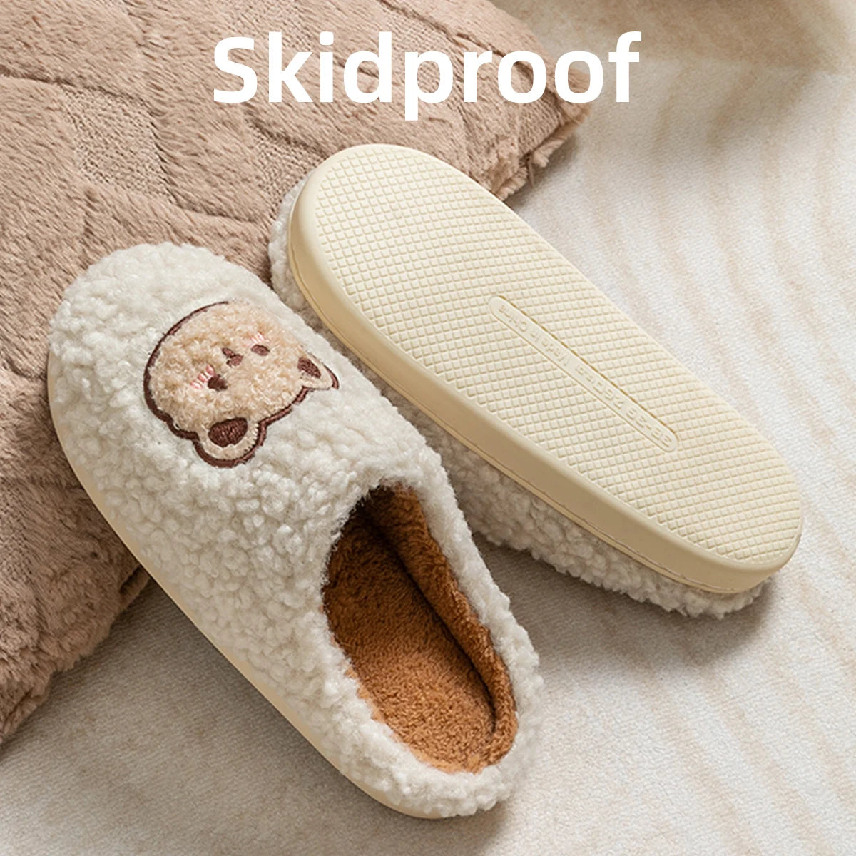 Warm Cartoon Bear Lovely Indoor Soft Sole Non-slip Dormitory Causal Home Plush Slippers