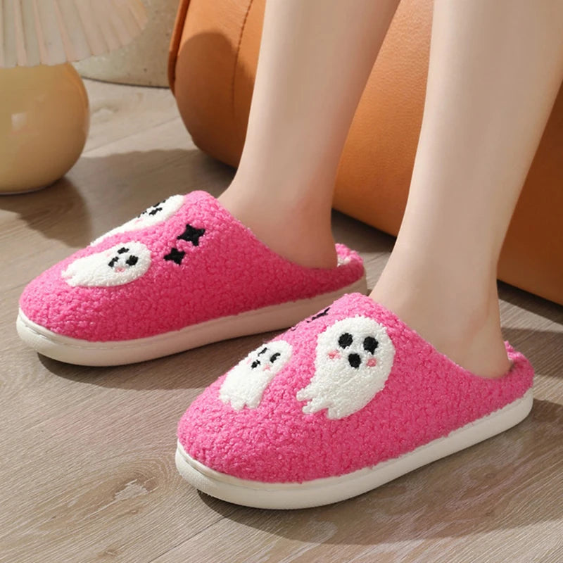 Halloween Cute Cartoon Fall Slippers for Couples Soft Plush Warm Non Slip Material