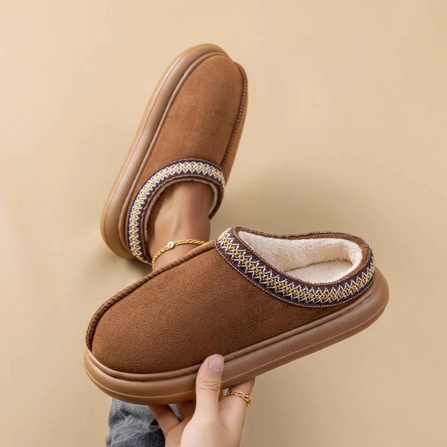 Winter Slippers Plush Fuzzy House Shoes with Thick Non-Slip Sole Cozy Indoor/Outdoor Comfort Slip-On for Home & Casual