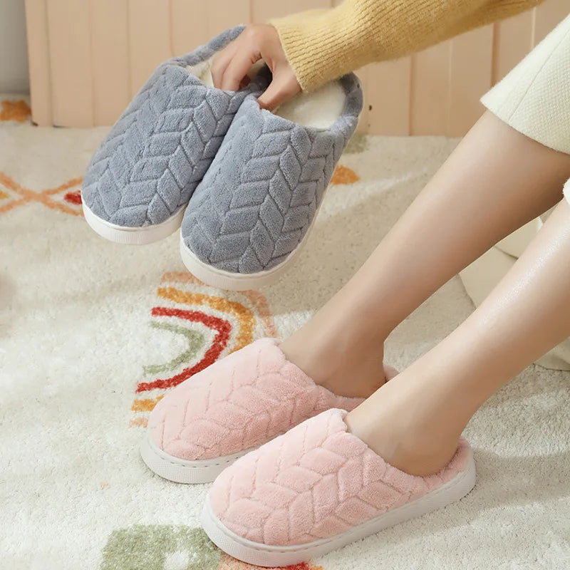 2025 New Winter Slippers - Plush Fleece-Lined House Slides with Thick Non-Slip Sole