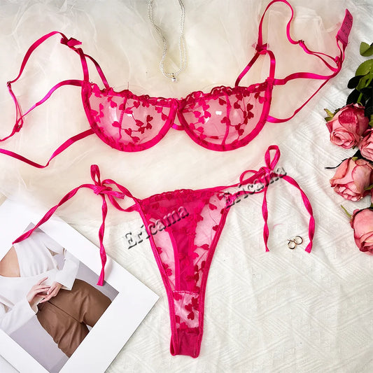 Lingerie Set Women Sexy 2 Piece Floral Embroidery Underwear Bra set
