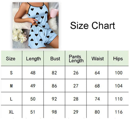 Women's Pajamas Heart-Shaped Print Round Neck T-Shirt Ice Silk Set