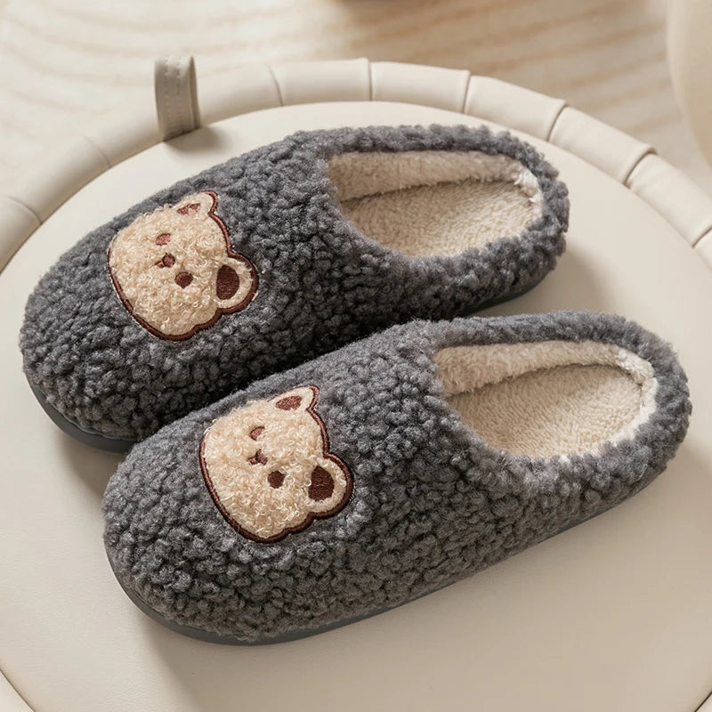 Warm Cartoon Bear Lovely Indoor Soft Sole Non-slip Dormitory Causal Home Plush Slippers
