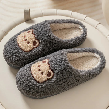 Warm Cartoon Bear Lovely Indoor Soft Sole Non-slip Dormitory Causal Home Plush Slippers