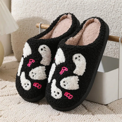 Halloween Cute Cartoon Fall Slippers for Couples Soft Plush Warm Non Slip Material