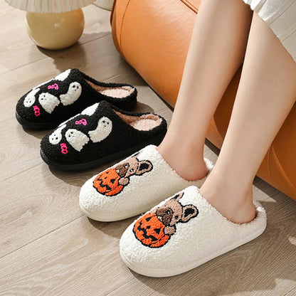 Halloween Cute Cartoon Fall Slippers for Couples Soft Plush Warm Non Slip Material