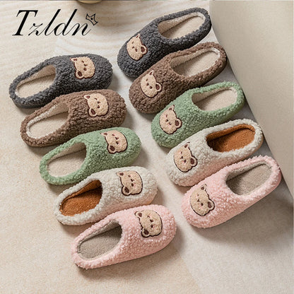 Warm Cartoon Bear Lovely Indoor Soft Sole Non-slip Dormitory Causal Home Plush Slippers