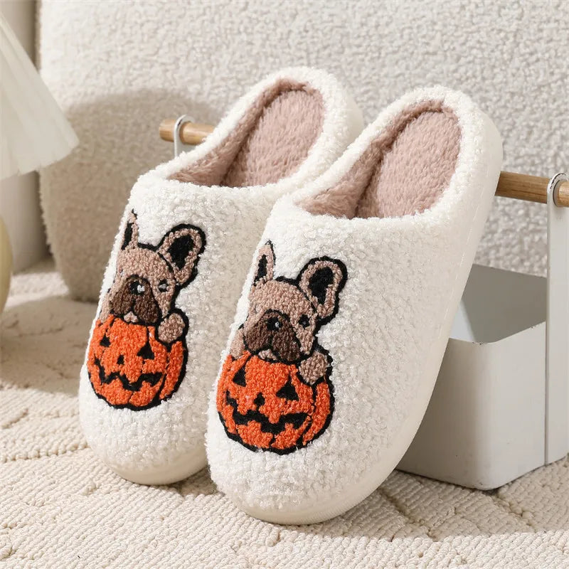 Halloween Cute Cartoon Fall Slippers for Couples Soft Plush Warm Non Slip Material