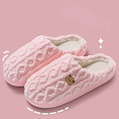 Cozy Cartoon Bear Home Slippers for 2025 Winter Plush Warm Flat Cotton Non Slip Unisex Indoor Bedroom Slippers