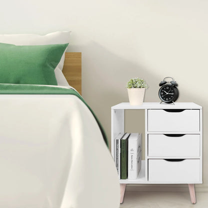 Drawer Bedside Table  Standing Bedroom Night Stand Cabinet with Foot Storage Organizer