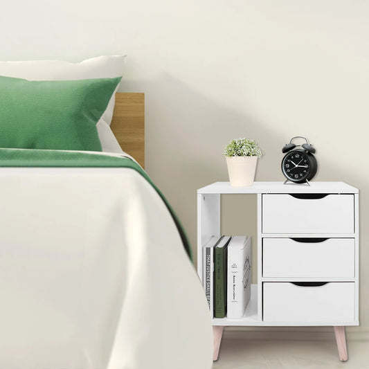 Drawer Bedside Table  Standing Bedroom Night Stand Cabinet with Foot Storage Organizer