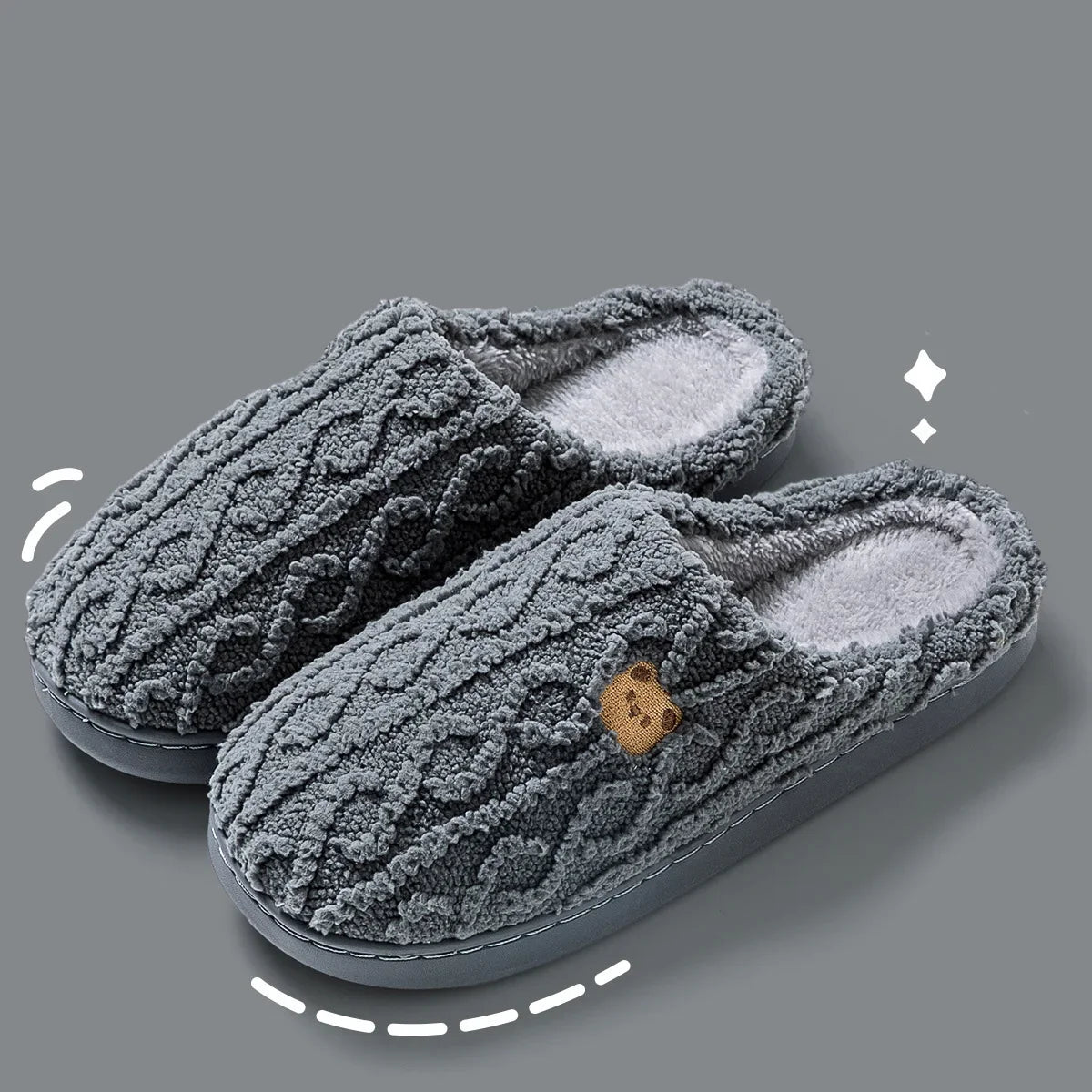Cozy Cartoon Bear Home Slippers for 2025 Winter Plush Warm Flat Cotton Non Slip Unisex Indoor Bedroom Slippers