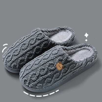 Cozy Cartoon Bear Home Slippers for 2025 Winter Plush Warm Flat Cotton Non Slip Unisex Indoor Bedroom Slippers