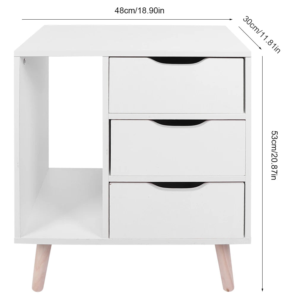 Drawer Bedside Table  Standing Bedroom Night Stand Cabinet with Foot Storage Organizer