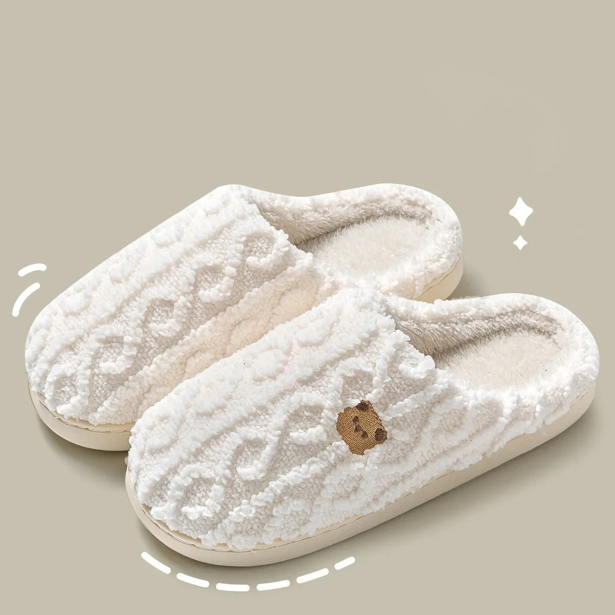 Cozy Cartoon Bear Home Slippers for 2025 Winter Plush Warm Flat Cotton Non Slip Unisex Indoor Bedroom Slippers