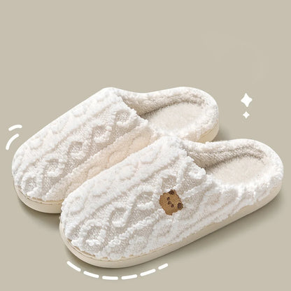 Cozy Cartoon Bear Home Slippers for 2025 Winter Plush Warm Flat Cotton Non Slip Unisex Indoor Bedroom Slippers