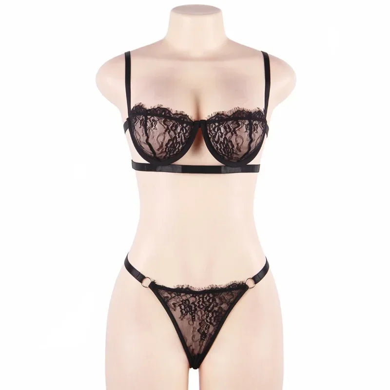 Sexy Transparent Lace Bra Women Lingerie Set