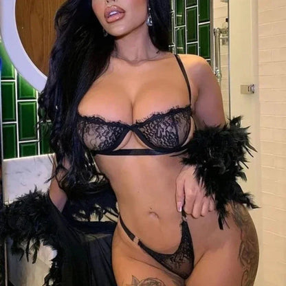 Sexy Transparent Lace Bra Women Lingerie Set