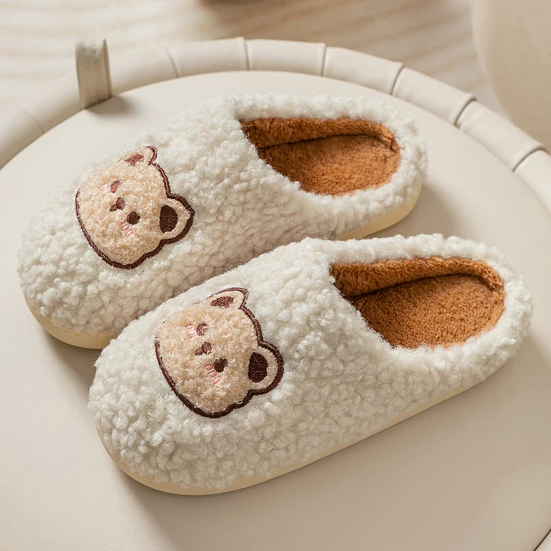 Warm Cartoon Bear Lovely Indoor Soft Sole Non-slip Dormitory Causal Home Plush Slippers