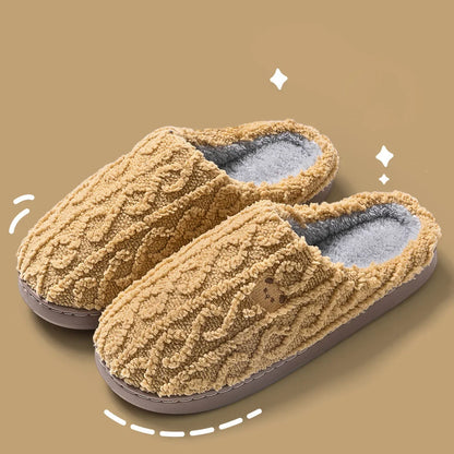 Cozy Cartoon Bear Home Slippers for 2025 Winter Plush Warm Flat Cotton Non Slip Unisex Indoor Bedroom Slippers
