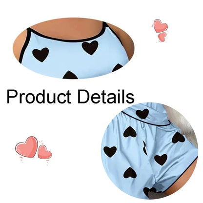 Women's Pajamas Heart-Shaped Print Round Neck T-Shirt Ice Silk Set