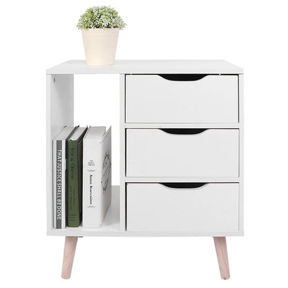 Drawer Bedside Table  Standing Bedroom Night Stand Cabinet with Foot Storage Organizer