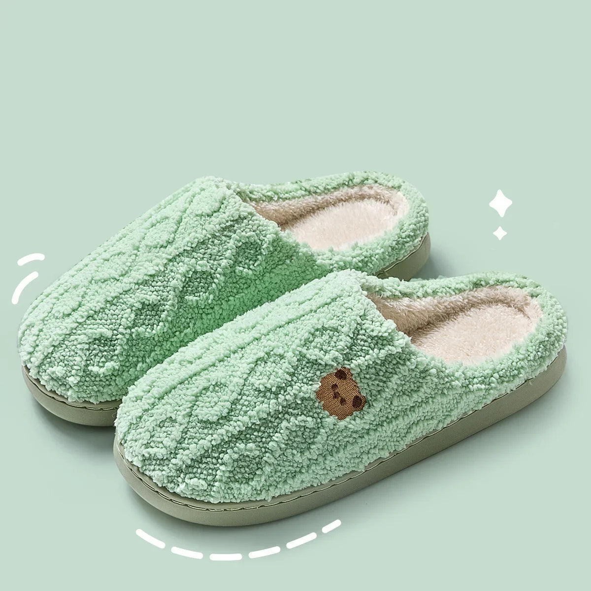 Cozy Cartoon Bear Home Slippers for 2025 Winter Plush Warm Flat Cotton Non Slip Unisex Indoor Bedroom Slippers