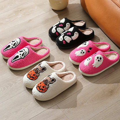 Halloween Cute Cartoon Fall Slippers for Couples Soft Plush Warm Non Slip Material